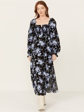 Free People Jaymes Midi Dress size medium blue floral